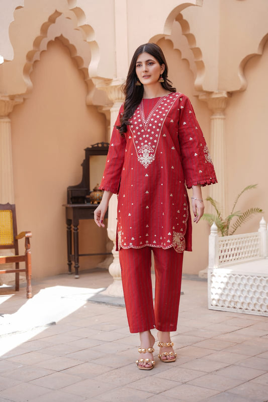 2PC EMBROIDERED AND DIGITAL PRINTED SUIT-M130