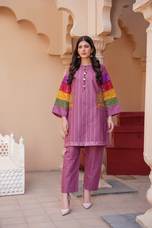 2PC EMBROIDERED AND DIGITAL PRINTED SUIT-M140