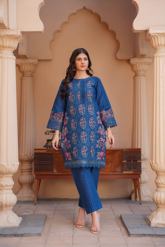 2PC EMBROIDERED AND DIGITAL PRINTED SUIT-M138